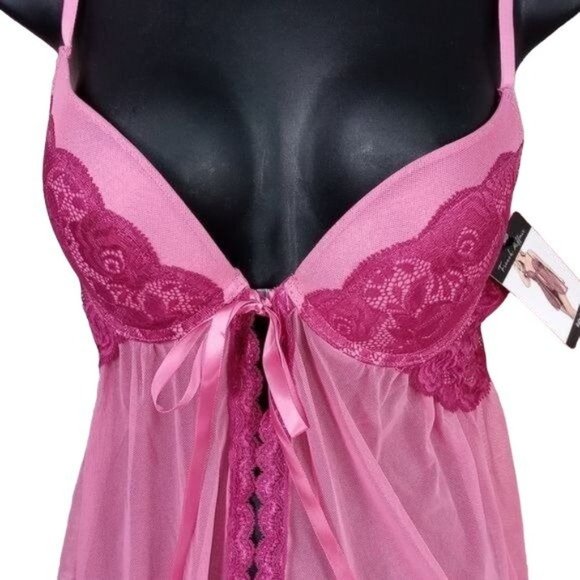 FRENCH AFFAIR BABYDOLL SET SIZE LARGE FUCHSIA COLOR - Picture 3 of 14